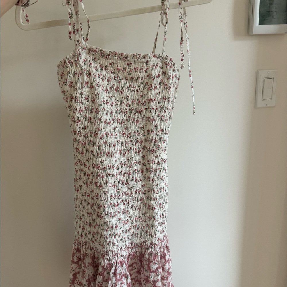 Storia Floral Smocked Dress - Red and White
